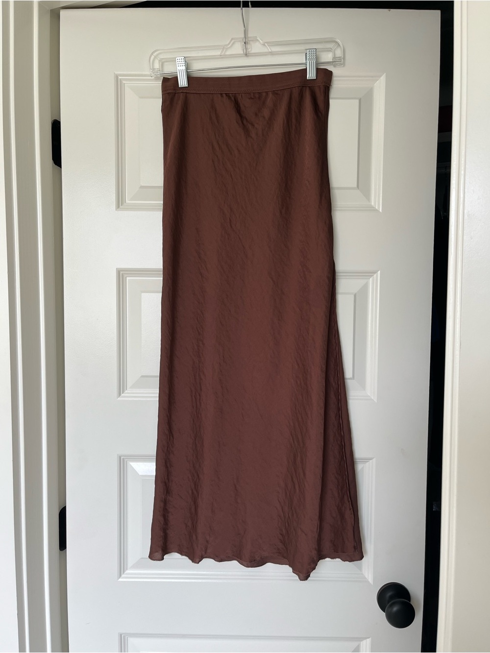 Free People Chocolate Brown Maxi Slip Skirt with Slit - S